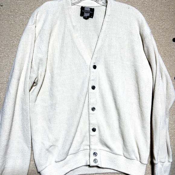 Vintage Expressions International Mens Cardigan Sweater Medium Grandpa USA Cream - Picture 1 of 7